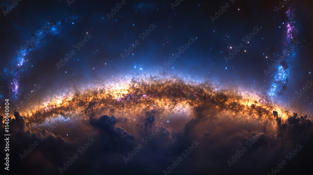 Fototapeta premium A mesmerizing outer space background showcasing the Milky Way galaxy in vivid detail, with glowing bands of stars and nebulae stretching across the sky, 16:9