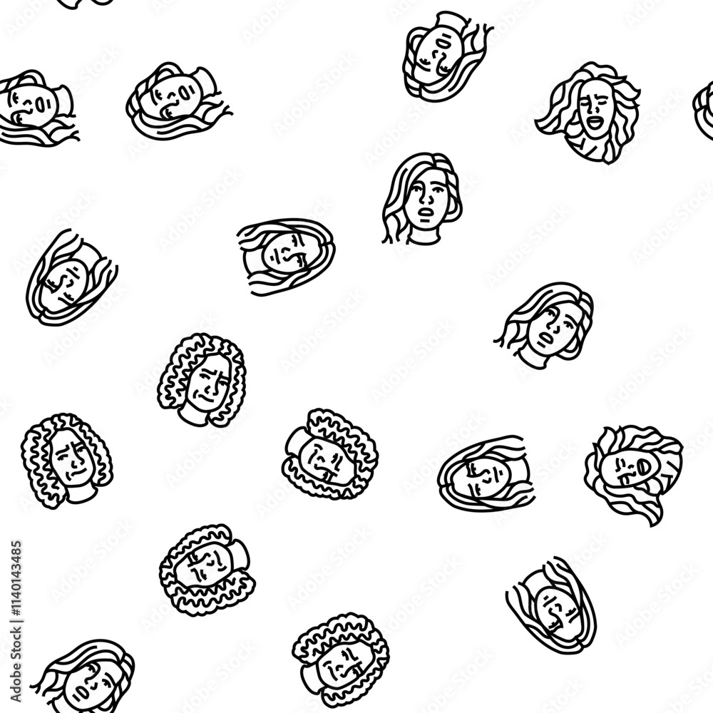 facial expression female smile vector seamless pattern thin line illustration facial expression female smile vector seamless pattern thin line illustration