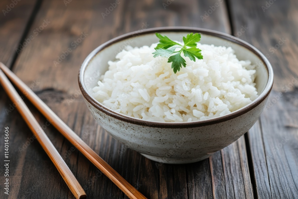 Delightful plain white rice bowl kitchen table food photography rustic environment close-up view simplicity and elegance in culinary presentation Delightful plain white rice bowl kitchen table food photography rustic environment close-up view simplicity and elegance in culinary presentation