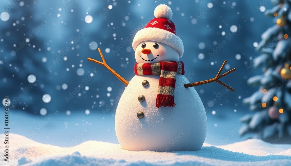 Fototapeta premium Festive Snowman In Winter Wonderland Setting