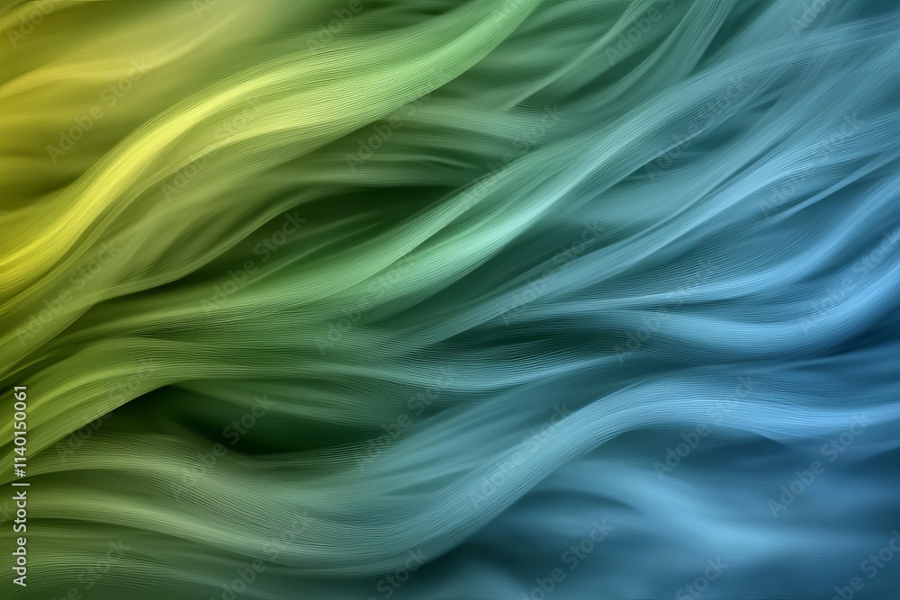 Abstract background of wavy lines in green, blue, and yellow hues.