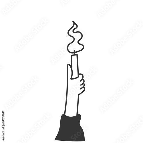 hand holding flame candle in doodle sketch cartoon