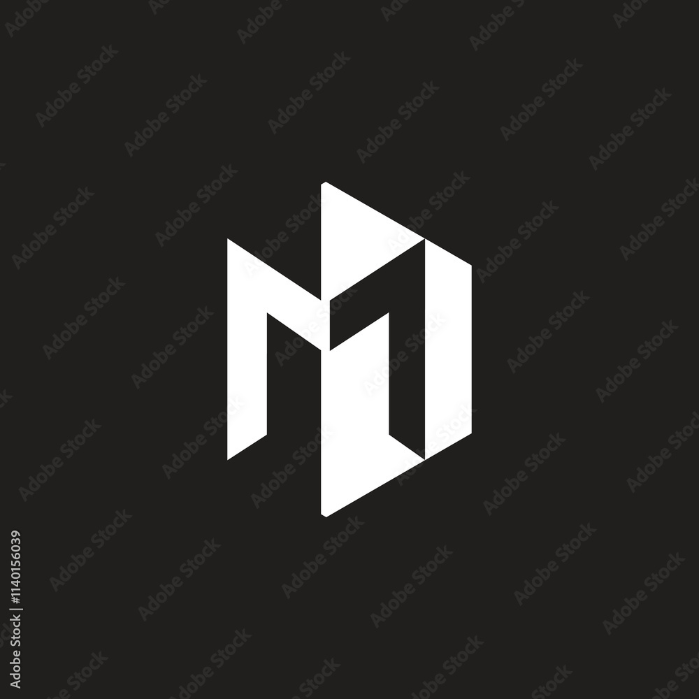 Flat letter M initial elegant logo design and polygon shape with negative space, modern branding business identity, white color on black background. Flat letter M initial elegant logo design and polygon shape with negative space, modern branding business identity, white color on black background.