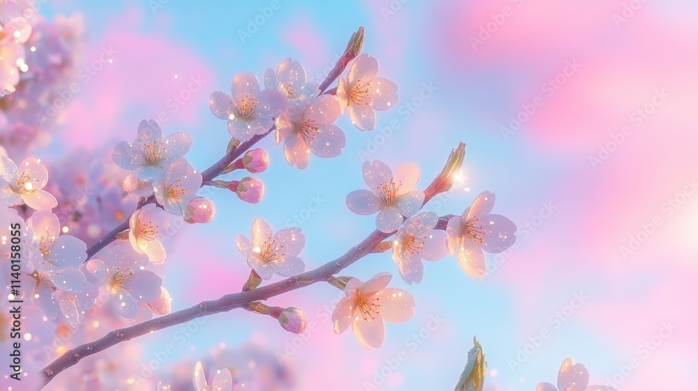 Spring blossom against a dreamy pink and blue sky background Spring blossom against a dreamy pink and blue sky background