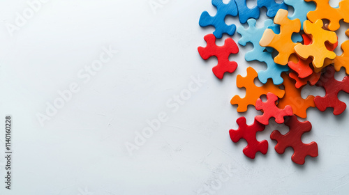 AI Image. Multicolored puzzle pieces banner. Autism abstract concept