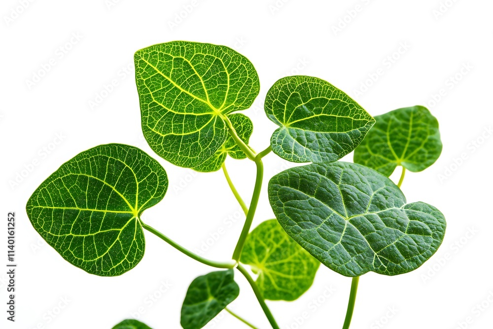 Close-up of fresh green leaves on white background Close-up of fresh green leaves on white background