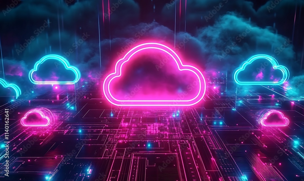 High-tech digital background illustrating cloud computing and microchips, Generative Ai High-tech digital background illustrating cloud computing and microchips, Generative Ai