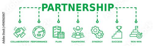 Partnership banner web icon vector illustration concept with icon of collaboration, performance, plan, teamwork, synergy, success and win-win solution