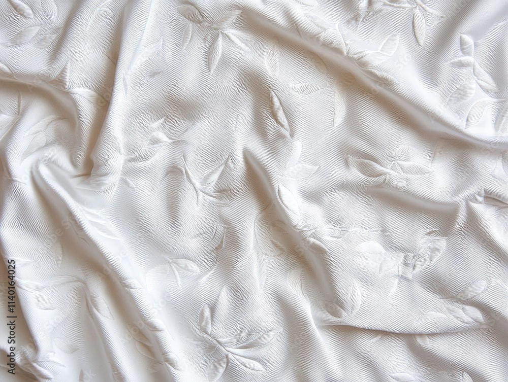 Elegant White Fabric with Subtle Leaf Pattern Ideal for Textiles and Decoration