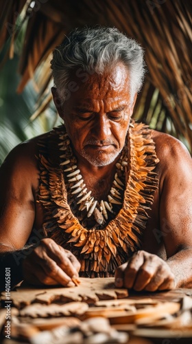 Wallpaper Mural Samoan man carves wood intricately. Torontodigital.ca