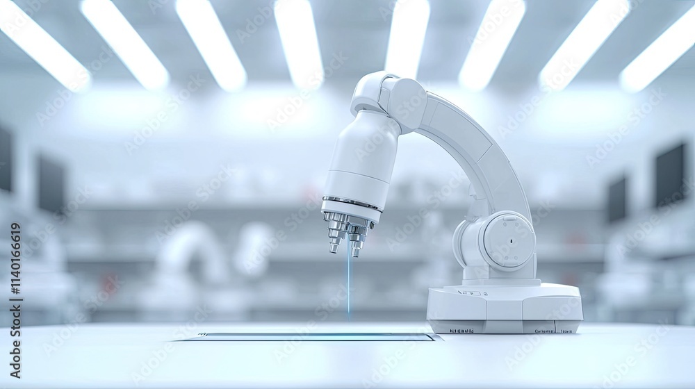 Robotic arm in a modern, bright laboratory setting, showcasing automation technology. Robotic arm in a modern, bright laboratory setting, showcasing automation technology.