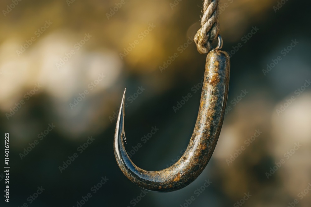 close-up of a fishing hook with bait, rustic and authentic atmosphere, bright natural lighting, simple and elegant composition close-up of a fishing hook with bait, rustic and authentic atmosphere, bright natural lighting, simple and elegant composition