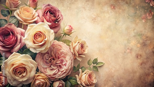Elegant Pastel Roses on Vintage Textured Background A Floral Design Element for Wedding Invitations, Greeting Cards, and Romantic Projects