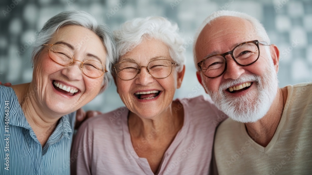 Group of seniors laughing together in community center bright room happy faces capturing joy and camaraderie among elderly friends enjoying their time together. Importance of social interaction. Group of seniors laughing together in community center bright room happy faces capturing joy and camaraderie among elderly friends enjoying their time together. Importance of social interaction.