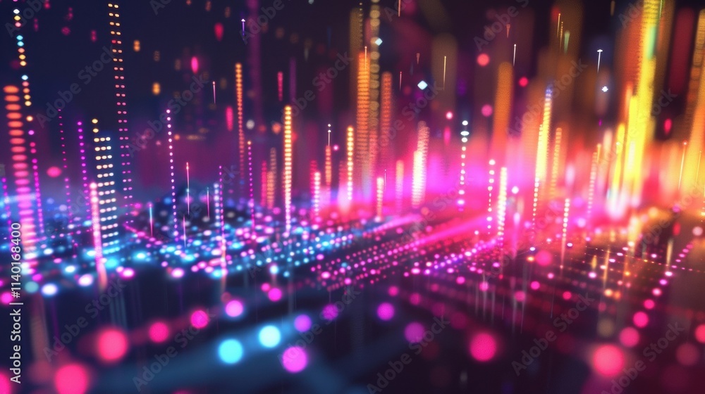 Fototapeta premium Colorful data streams are flowing and creating a futuristic cyberspace landscape, representing the concept of big data and information technology