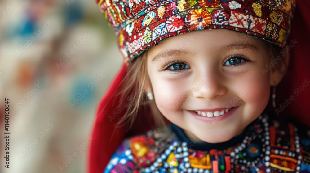 Fototapeta premium Happy child in traditional clothing, isolated with natural smile
