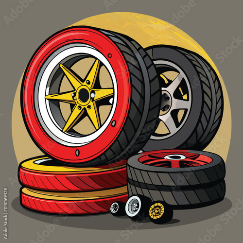  Tires Wheels Realistic Set