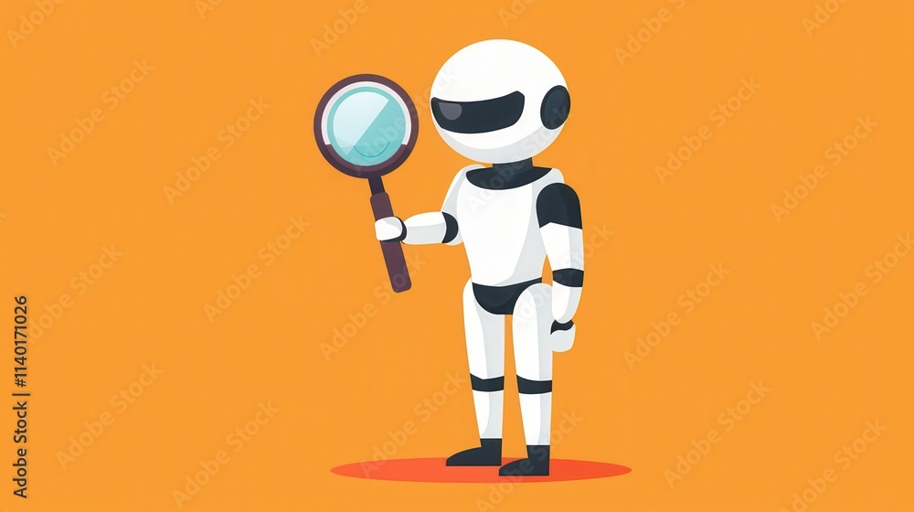 Friendly robot using magnifying glass to analyze customer reviews AI-driven insights empower marketers to tailor strategies for better customer engagement and satisfaction