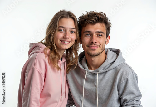 Portrait of a teenage girl and guy on a white background