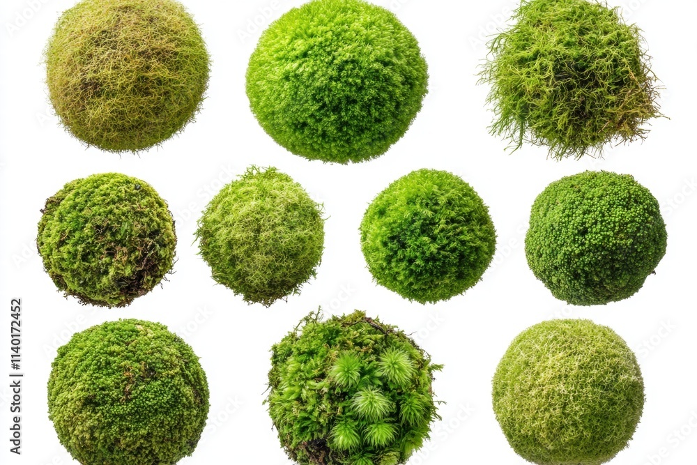 Ten Green Moss Balls Isolated on White Background Ten Green Moss Balls Isolated on White Background