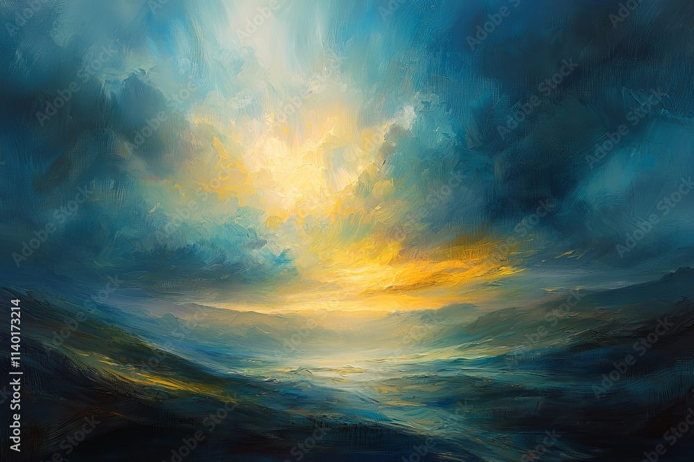 Fototapeta premium Rays of sunlight filtering through the clouds during sunset. Lovely.