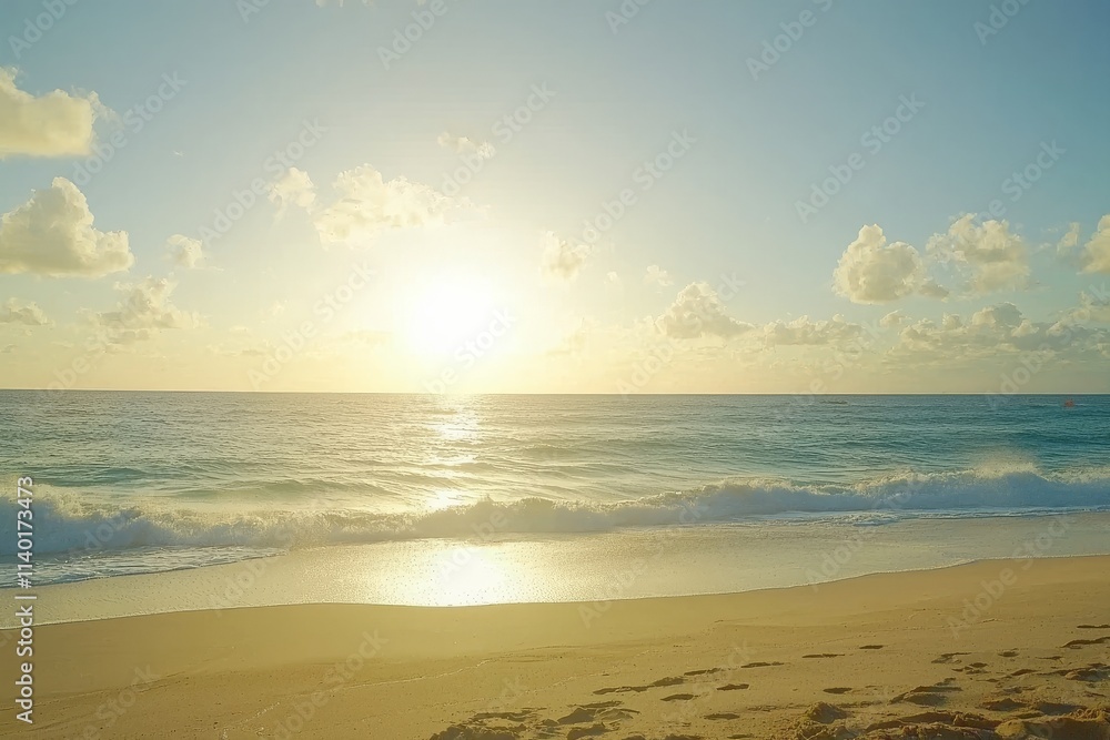 Obraz premium The sunset was stunning, and the waves were calm at the shallow beach.