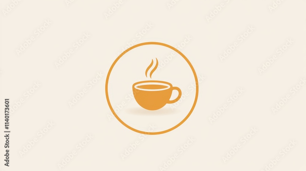 91.A minimalist circular logo design with a steaming coffee cup at its center. The cup is drawn in a clean, vector style with a single wavy line indicating steam, creating a sense of warmth and 91.A minimalist circular logo design with a steaming coffee cup at its center. The cup is drawn in a clean, vector style with a single wavy line indicating steam, creating a sense of warmth and