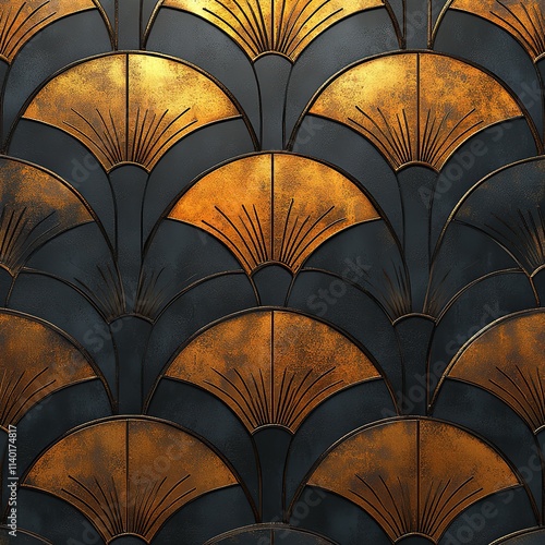 Art Deco Pattern with Gold Accents on Dark Background