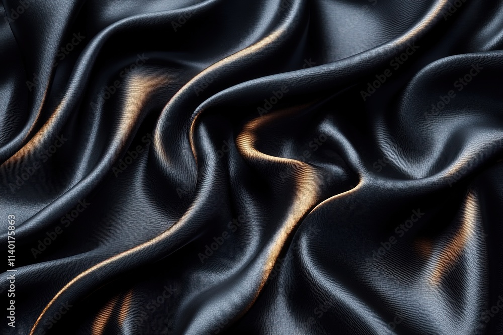 Obraz premium Close-up of Draped Dark Gray Silk Fabric with Golden Highlights
