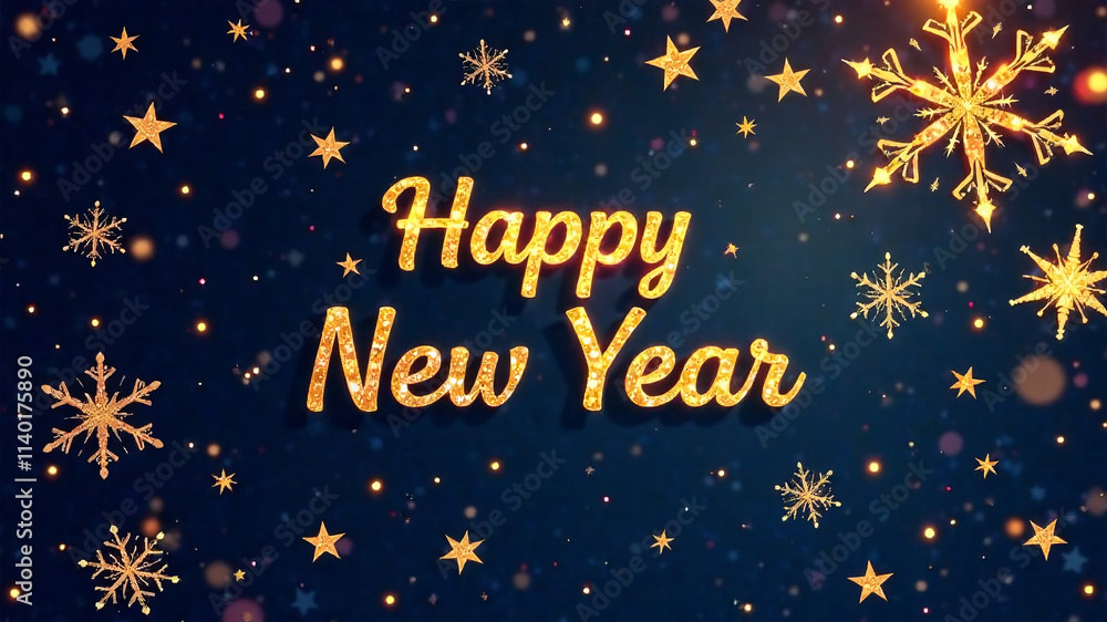 A christmas card with a blue background with the words happy new year on it. A christmas card with a blue background with the words happy new year on it.