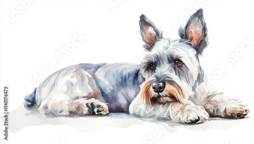 A delicate watercolor sketch of a schnauzer in profile, featuring soft colors on an empty background, perfect for adding text or branding, and ideal for pet enthusiasts. photo