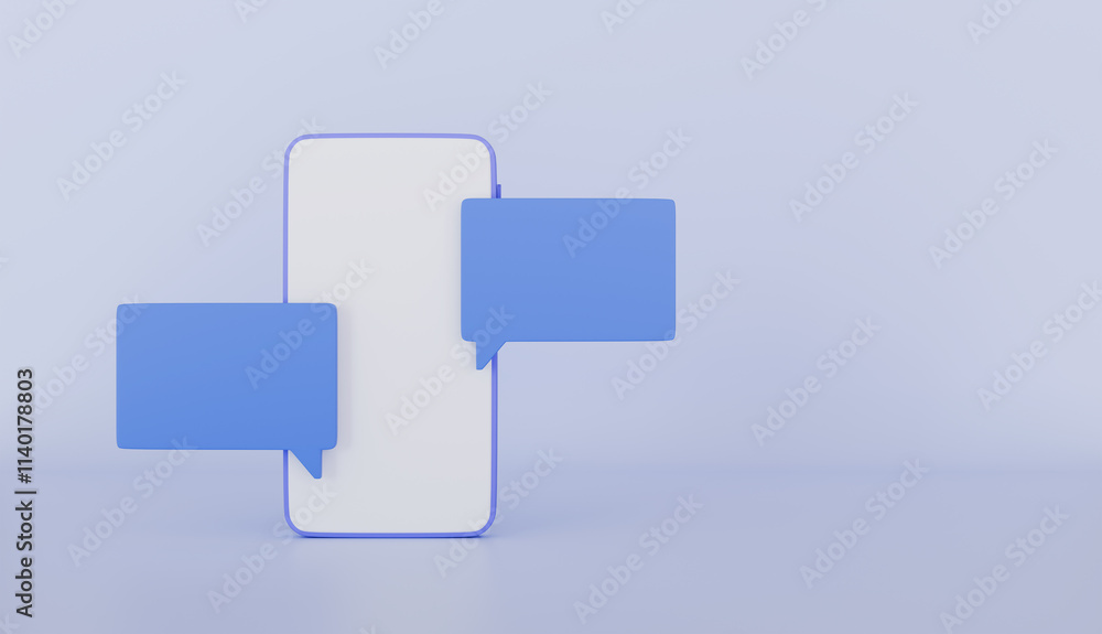 Phone with blank screen, Smartphone and Message speech bubble, Social media notification Phone with blank screen, Smartphone and Message speech bubble, Social media notification