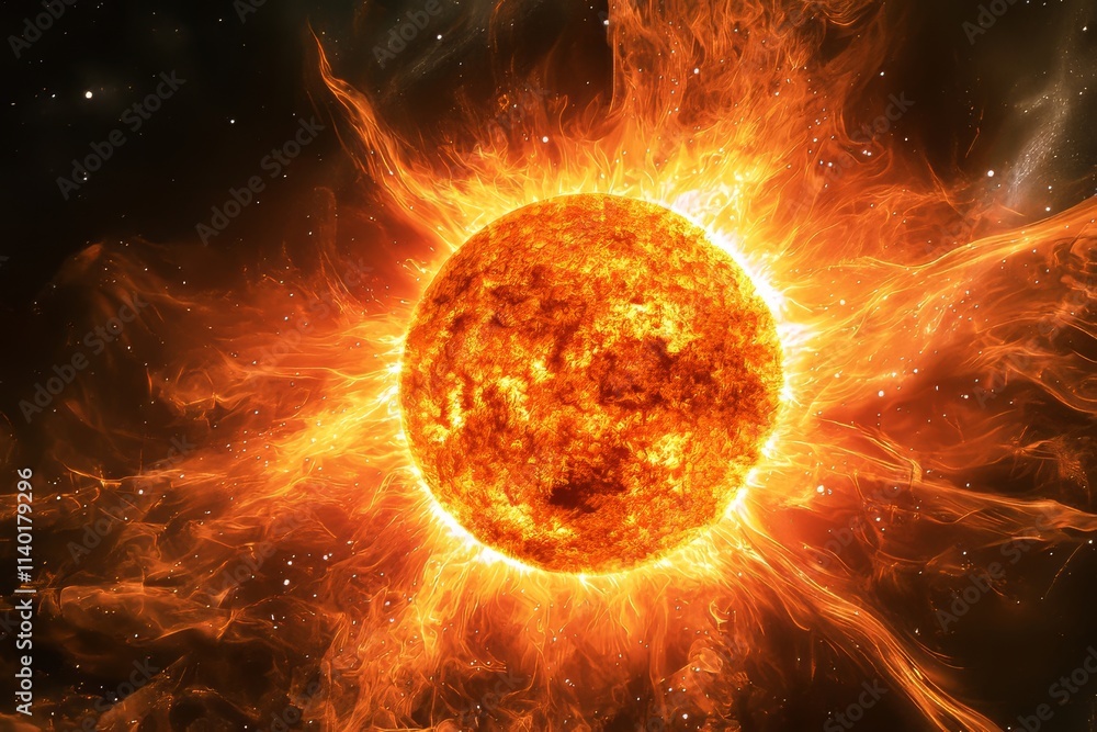 Fototapeta premium Lens flare effects can be easily added for overlay designs or screen blending mode to achieve high-quality images. The image showcases an abstract sunburst, digital flare, and iridescent glare on a