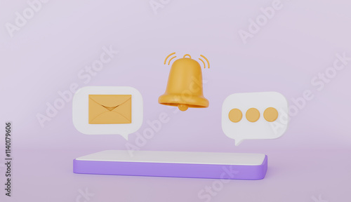 Chat speech bubble, letter envelope and notification bell icon on mobile phone screen photo