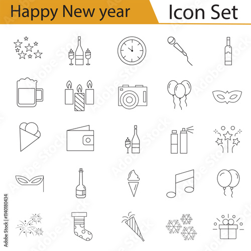 New Years Eve icon set outline icons collection, New year holiday set of web icons in line style. Merry Christmas and Happy New Year icons for web and mobile app. Winter, celebration, party, birthday,