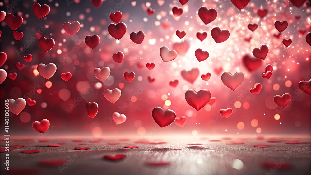 Romantic Red and Pink Hearts Falling on a Soft Surface Romantic Red and Pink Hearts Falling on a Soft Surface