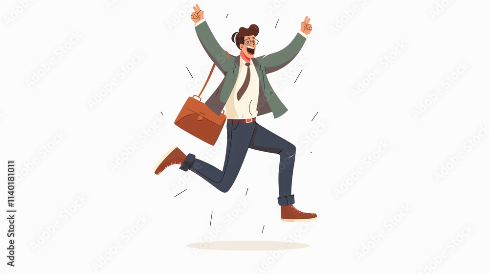 Happy Male Character in Success Landing Page Template Happy Male Character in Success Landing Page Template