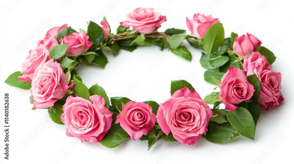 Fresh Pink Rose Crown with Green Leaves for Floral Arrangements Fresh Pink Rose Crown with Green Leaves for Floral Arrangements