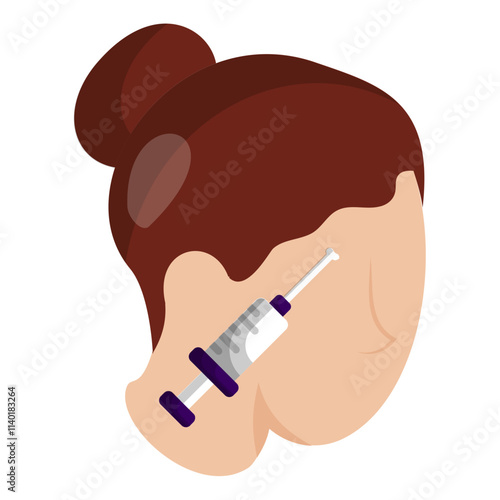 Botulinum toxin being injected in the human face isometric concept, Botox for a slimmer jawline vector icon design, beauty personal care symbol, cosmetic dermatology sign, body aesthetics illustration