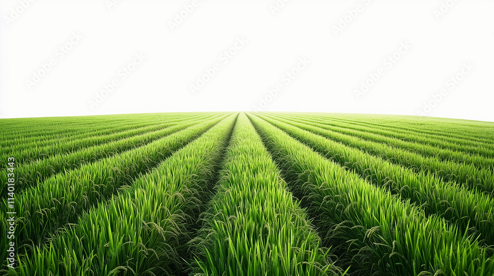 A lush rice paddy field green rows stretching into the horizon, sunny sky, A lush rice paddy field green rows stretching into the horizon, sunny sky,