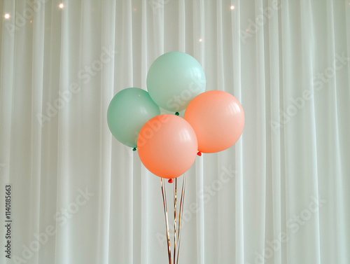 Pastel Balloons Floating in Minimalist Indoor Setting
