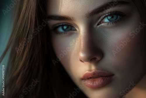 Wallpaper Mural Close-up portrait of a young woman with mesmerizing blue eyes in soft natural light Torontodigital.ca