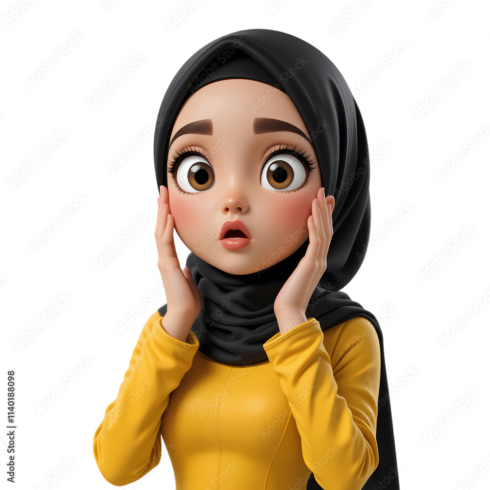 Astonished Muslimah 3D Render A Young Woman Expressing Surprise Astonished Muslimah 3D Render A Young Woman Expressing Surprise