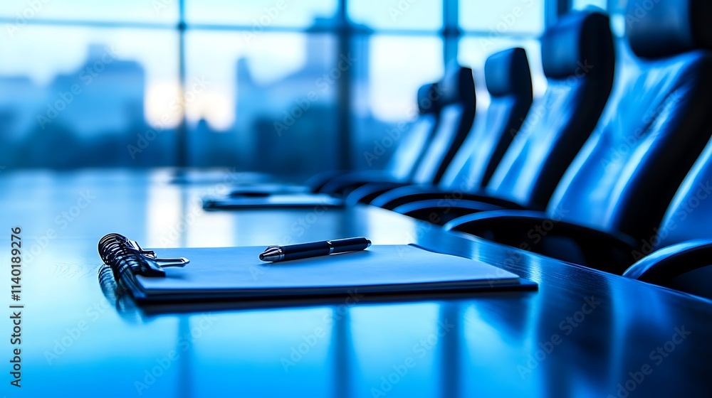 Business meeting planning and preparation with a notepad and pen on a table in an official business setting Business meeting planning and preparation with a notepad and pen on a table in an official business setting