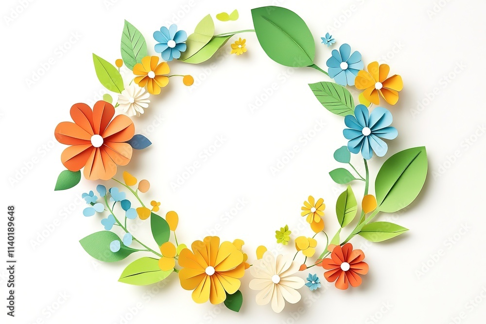 Obraz premium Colorful Paper Flower Wreath on White Background