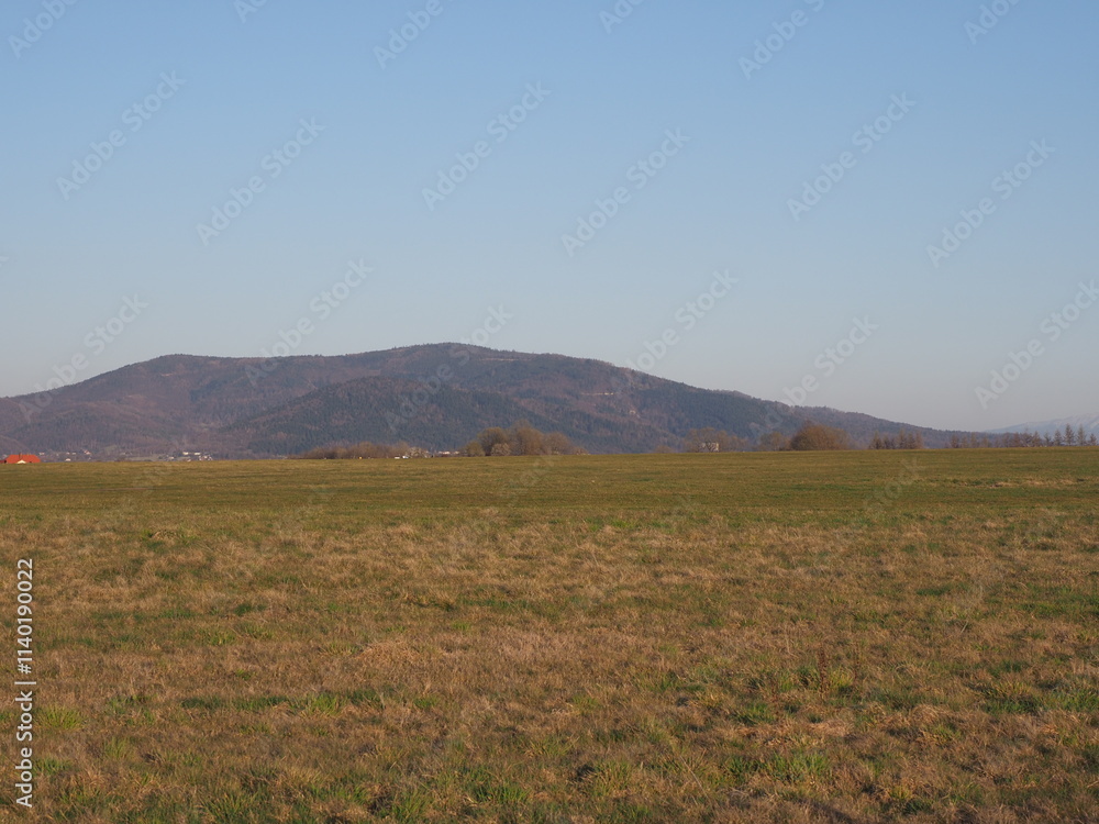 Fototapeta premium Mount and field at Bielsko-Biala city in Poland