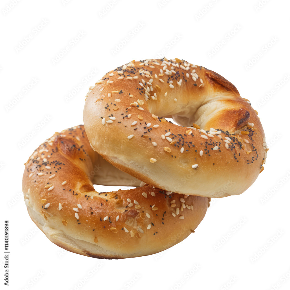 Freshly Baked Everything Bagels: Two golden-brown everything bagels, with a generous sprinkle of sesame seeds and poppy seeds, are arranged in a tempting display. Freshly Baked Everything Bagels: Two golden-brown everything bagels, with a generous sprinkle of sesame seeds and poppy seeds, are arranged in a tempting display.