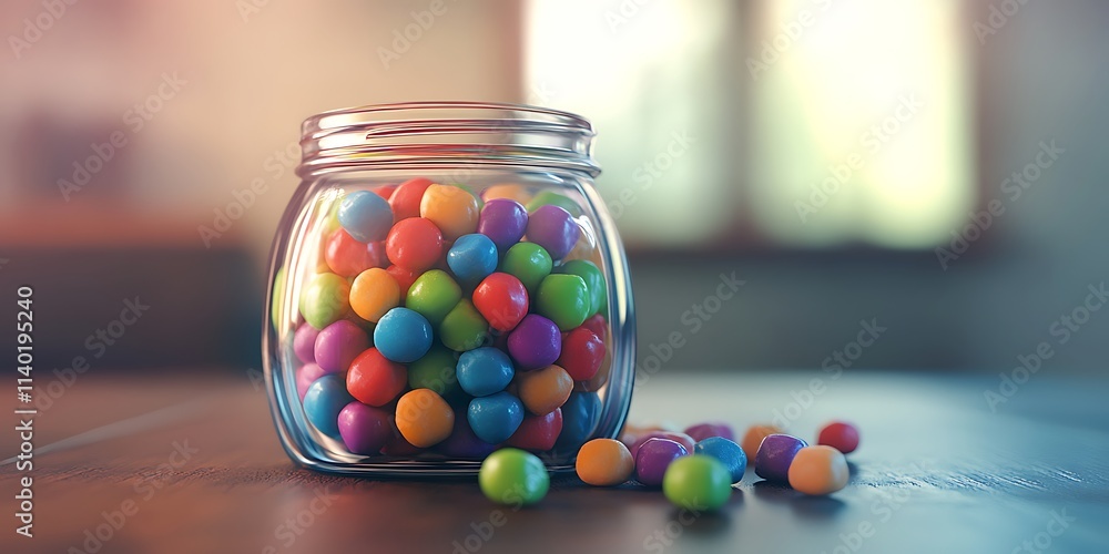A glass jar filled with colorful candies A glass jar filled with colorful candies