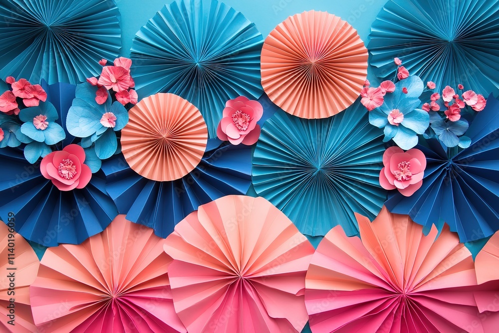 Vibrant Paper Fan Decorations with Floral Accents Vibrant Paper Fan Decorations with Floral Accents