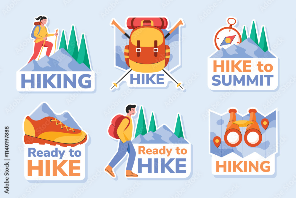 Fototapeta premium Hiking sticker collection in flat design